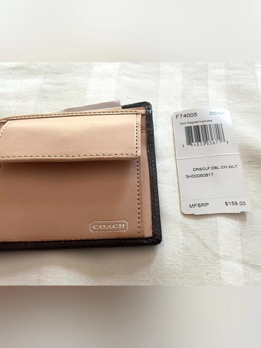 Coach Calf Leather Bi-Fold Wallet in Dark Brown with Cowhide Tan Interior